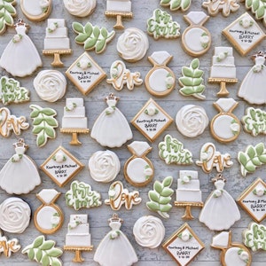 Wedding Bridal Shower Bride Groom Custom Personalized Hand Decorated Sugar Shortbread Cookies Favors Gift