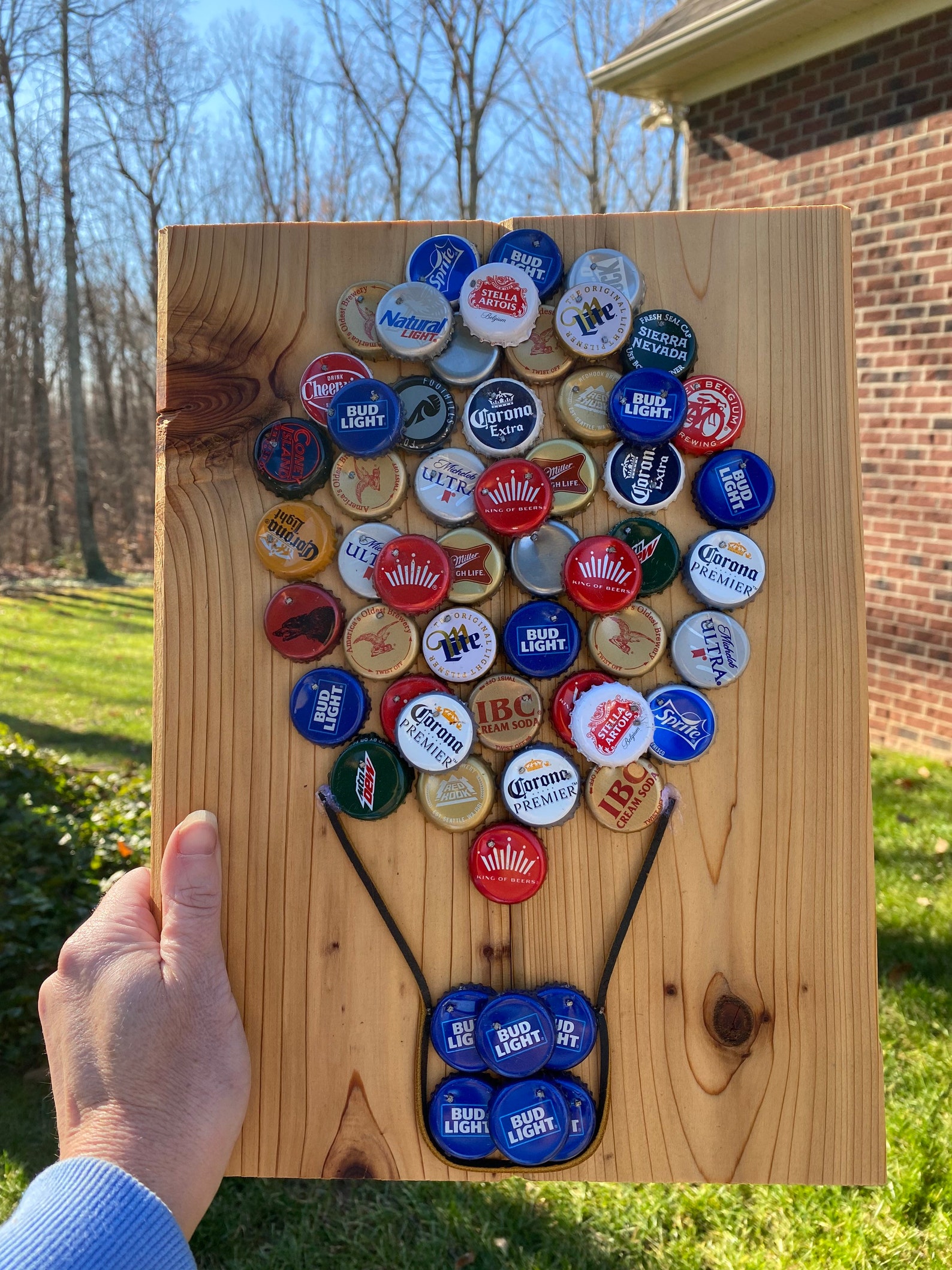 Hot Air Balloon bottle cap art on cedar Etsy