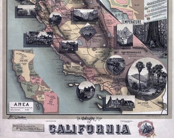 California Picture Map - 1888