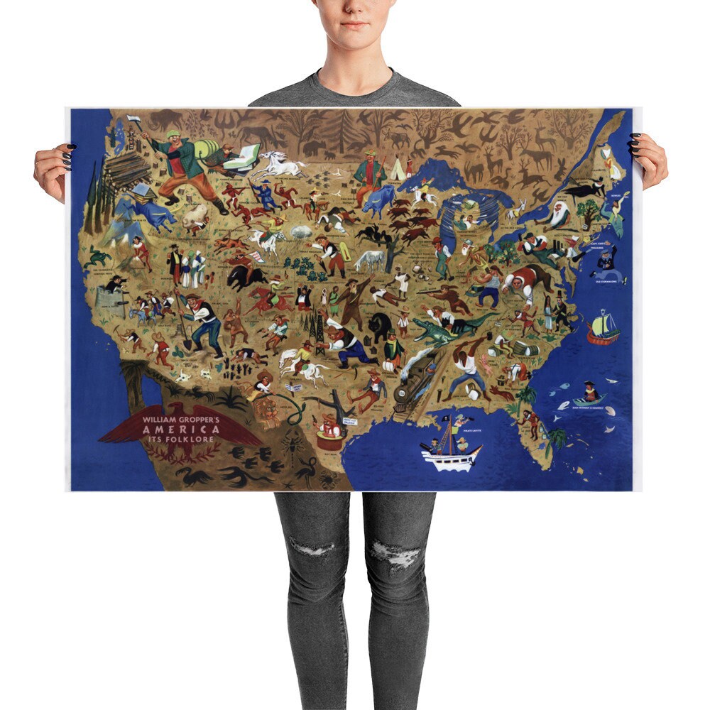America Folklore Vintage Map William Gropper 1946 Etsy Il Fullxfull.1754800765 52g5 