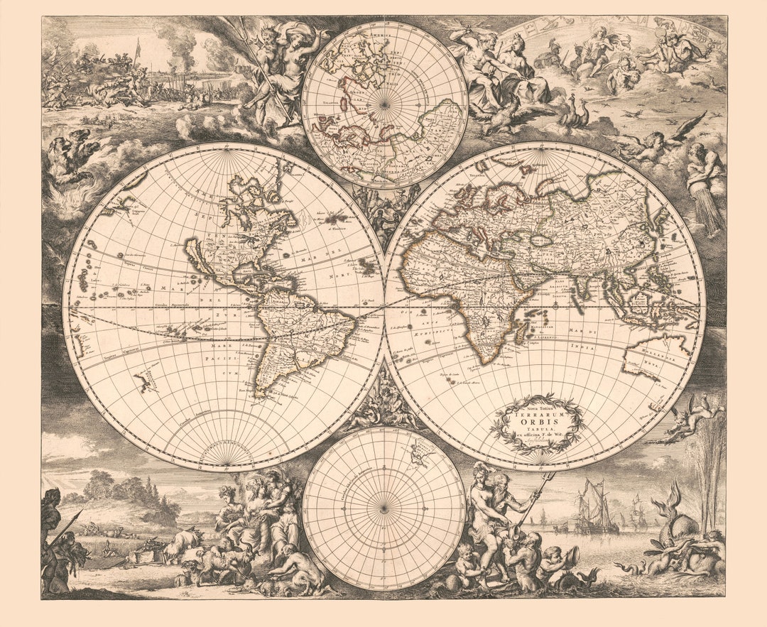 Antique World Map - 1680 - Etsy