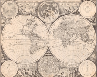 World Map "Novissima totius terrarum orbis tabula" 1675 - Restored Vintage Map