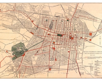 Mexico City Transit Map - 1910's