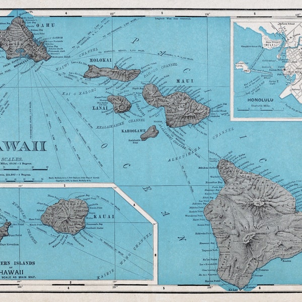 Hawaii Map Travel Poster - 1898