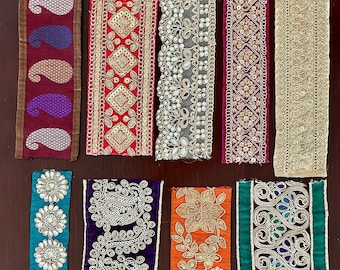 Indian Trim Remnants, Sari Border Remnants, Decorative Trim Scraps, Indian Trims and Borders, Junk Journal Boho Fabric Scraps, Sari Scraps