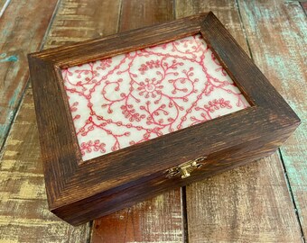 Unique Jewelry box with Indian Embroidered Fabric Lid Design, Jewelry box for Girls, Jewelry box for Women, Mother’s Day Gift, Boho