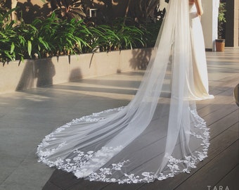 JOE TA.V.007Custom Floral VeilLace wedding veilOne Tier Flower VeilRoyal Cathedral Wedding Veil Cathedral Wedding Veil