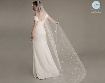 SADIE | Petal cathedral Veil/Wedding Veil with Petals/ Petal chapel veil/3D organza veil |TA.V.075