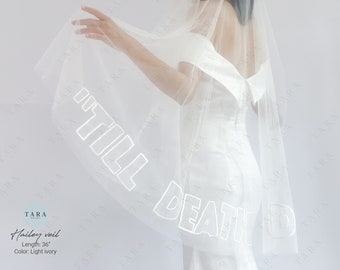 HAILEY | TA.V085/ Wedding veil with phrases, words, letters, initials/ Personalized drop elbow veil