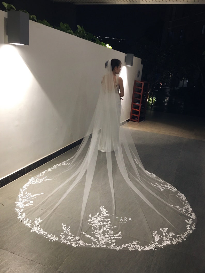 JOE TA.V.007Custom Floral VeilLace wedding veilOne Tier Flower VeilRoyal Cathedral Wedding Veil Cathedral Wedding Veil