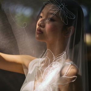 SEN | Chapel organza embroidery floral veil/ Custom veil/ Cathedral wedding veil/ Wedding veil/ Floral embroidered veil/ floral veil