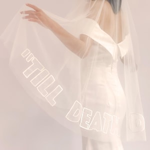HAILEY | TA.V085/ Wedding veil with phrases, words, letters, initials/ Personalized drop elbow veil