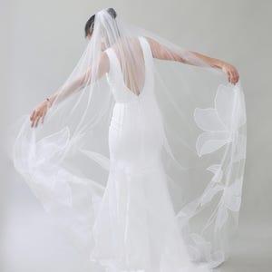 KAITIE | Chapel organza embroidery floral veil/ Custom veil/ Chapel wedding veil/ Wedding veil/ Floral veil embroidered/ floral veil
