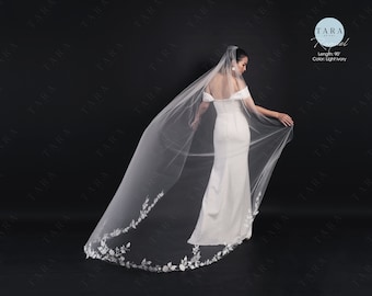 RAQUEL | TA.070 | One tier 3D floral light ivory chapel veil/ 3D floral veil/ 3D floral cathedral veil