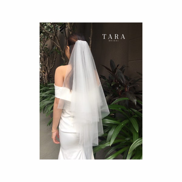 SIERRA | 2 tiers plain silk veil, silk veil / Elbow silk veil |TA.062 I Fingertip Veil, Raw Edge, Soft Veil, Classic Wedding Veil