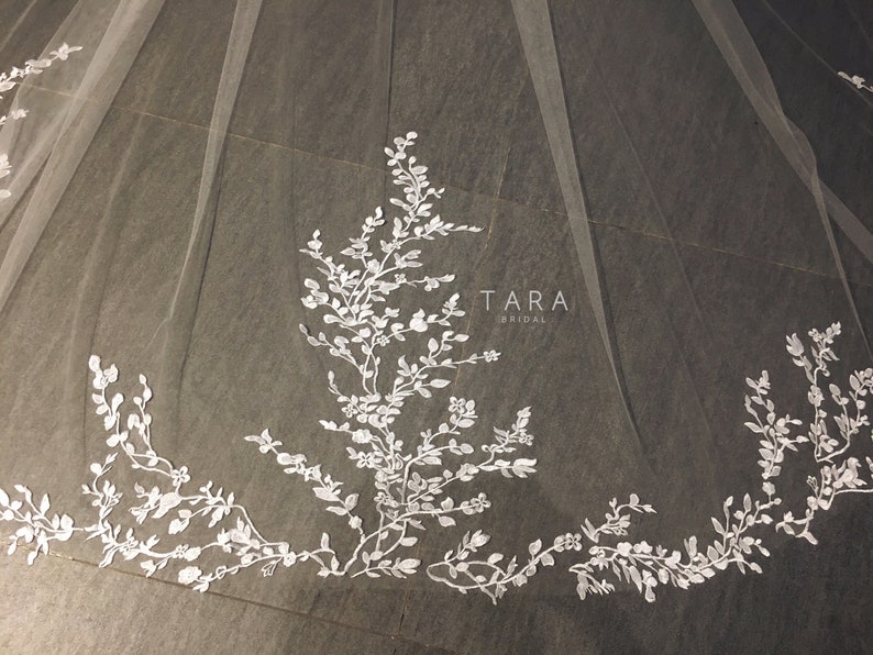 JOE TA.V.007Custom Floral VeilLace wedding veilOne Tier Flower VeilRoyal Cathedral Wedding Veil Cathedral Wedding Veil