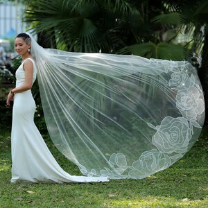 MONICA | Custom ROSIE in one tier | cathedral organza floral veil/ Chapel veil/ Custom veil/ Chapel wedding veil/ Wedding veil | TA.V111