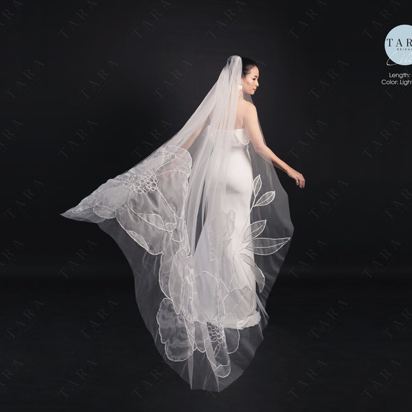 LILLY /Chapel organza floral veil/ Custom veil/ Chapel wedding veil/ Wedding veil | TA.VO70