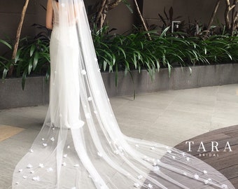 MAYA | TA.V.017/Custom Floral Veil/Flower cathedral veil/One Tier Flower Veil/Cathedral Wedding Veil/ floral cathedral veil/3d floral veil