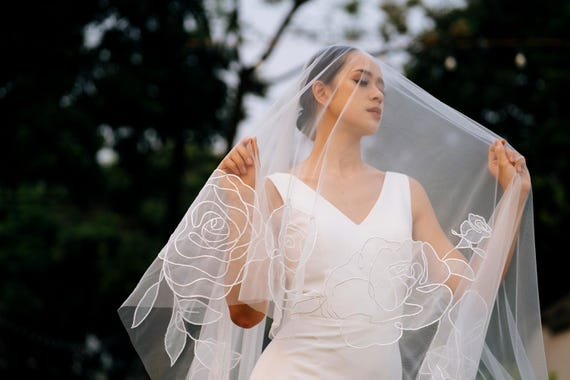 CHARLOTTE | Drop Chapel Organza Floral Veil/ Custom Veil  display picture 1