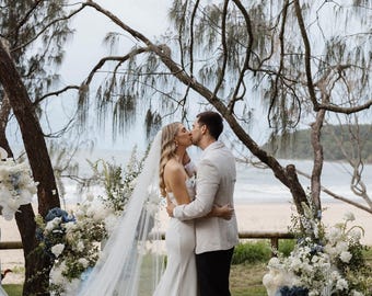 KAITIE | Chapel organza embroidery floral veil/ Custom veil/ Chapel wedding veil/ Wedding veil/ Floral veil embroidered/ floral veil