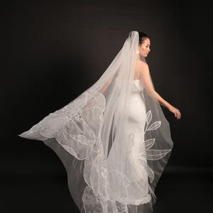 LILLY /Chapel organza floral veil/ Custom veil/ Chapel wedding veil/ Wedding veil | TA.VO70
