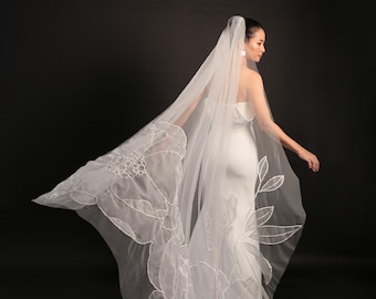 LILLY /Chapel organza floral veil/ Custom veil/ Chapel wedding veil/ Wedding veil | TA.VO70