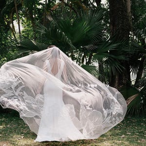 SAMANTHA | Chapel organza floral veil designed for Samantha bride /  organza floral veil/ floral wedding veil/ Wedding veil | TA.V111