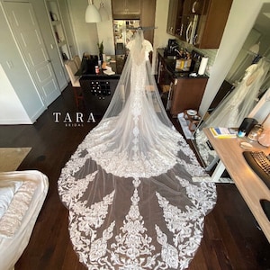 JOE TA.V.007Custom Floral VeilLace wedding veilOne Tier Flower VeilRoyal Cathedral Wedding Veil Cathedral Wedding Veil