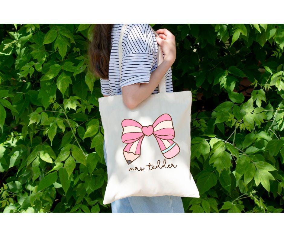 Personalized Teacher Pencil Pink Bow PNG | Canva Editable Template ...