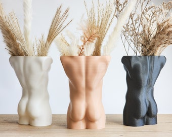 Einzigartige männliche Körper Vase, männlicher Torso Vase, Pampass Gras Vase, Gay Art Decor, männlicher Körper Pflanzer, Bum Pflanzer, Gay männliche Kunst, niedliches Pflanzer Set