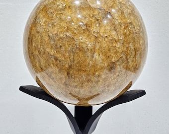 Grande sfera di quarzo dorato con supporto, sfera di cristallo lucida per decorazione domestica