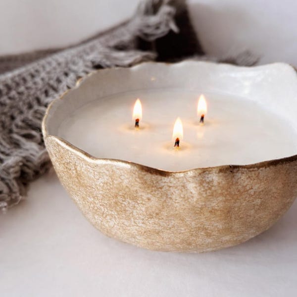 Dough Bowl Scented Candle 3 Wick Eggshell Candle Choose Your Scent