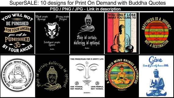 10 Editable Tshirt Design Bundle With Buddha Quotes | Etsy