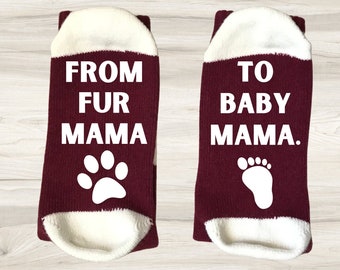 Pregnancy announcement socks, fur mama to baby mama socks, baby shower gift for new mom, pregnancy gift, mom to be socks