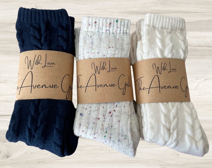 Cozy Knit Socks Set - Navy, Speckled, White (Size 4-10)