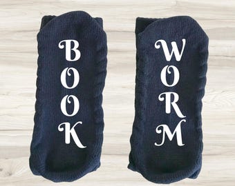 Bookworm Socks, Book Lover Gift, Cozy Crew Socks