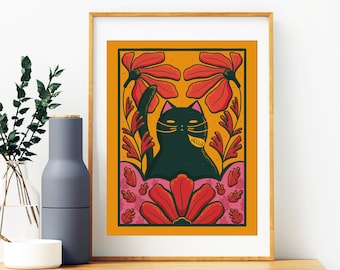 Hello Cat Art Print | Moody Cat Art