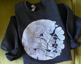 Block Printed Cat Sweatshirt | Linocut