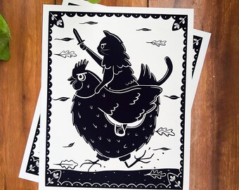 Battle Cat and Chicken Print