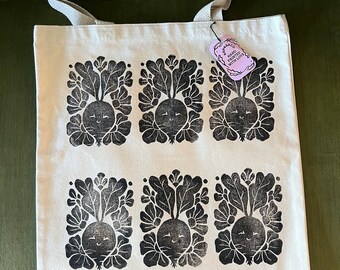 Block Printed Radish Tote | Canvas Tote