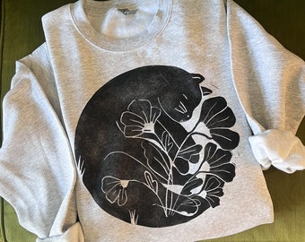 Block Printed Sweatshirt | Linocut Cat Sweater