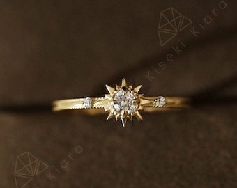 Starburst Ring, Star Diamond Ring, Snowflake Moissanite Ring, Dainty Promise Rings, Rose Gold Cute Commitment Rings, Custom Design Rings