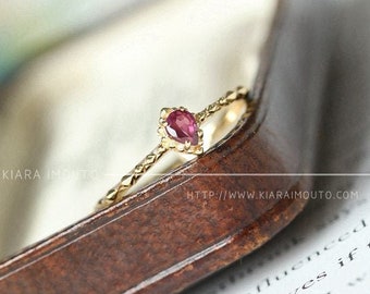 18K Solid Gold Fuchsia Natural Garnet Vintage Ring, Fuchsia Colored Gemstone Ring, Natural Fuchsia Red Agate Ring, January Birthstone Rings