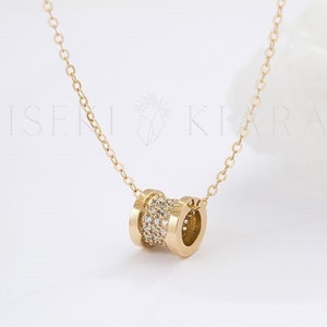 14k Solid Gold Geometric Barrel Charm, Minimalist Barrel Pendant, Pave Mini  Necklace, Bee Zero One, Hollow Tube Necklace, Minimal Necklace