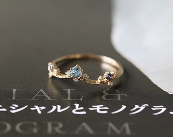 14K Solid Gold Natural Swiss Blue Topaz Gold Ring, Curved Trillion Topaz Gem Cut, Sky Blue Topaz Ring, Ice Blue Topaz Engagement Ring