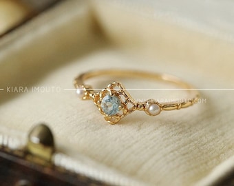 14K Solid Gold Blue Topaz Ring, Blue Stone Ring, Pinky Rings For Women, Vintage Gemstone Engagement Rings, Dainty Engagement Rings