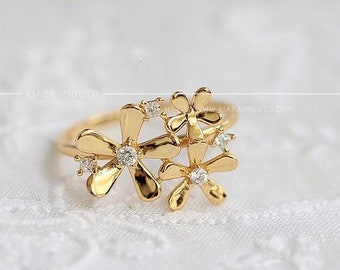 Sunflower Engagement Ring Vintage Floral Wedding Ring Daisy - Etsy