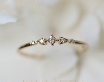 14 Karat Gold Ring, Pretty Dainty Ring, Delicate Gold Ring, Cz Diamond Ring, Customization 10K/14K/18K Thin Gold Ring