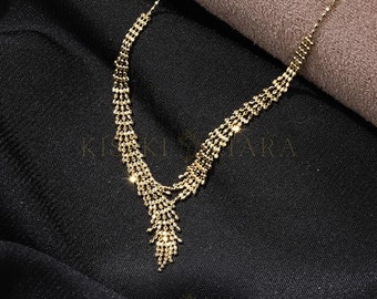 18k Solid Gold Glitzy Formal Necklace, Elegant Sparkling Necklace, Classy Sparkle Necklace, Beautiful Sparkly Strand, Delicate Weave Choker
